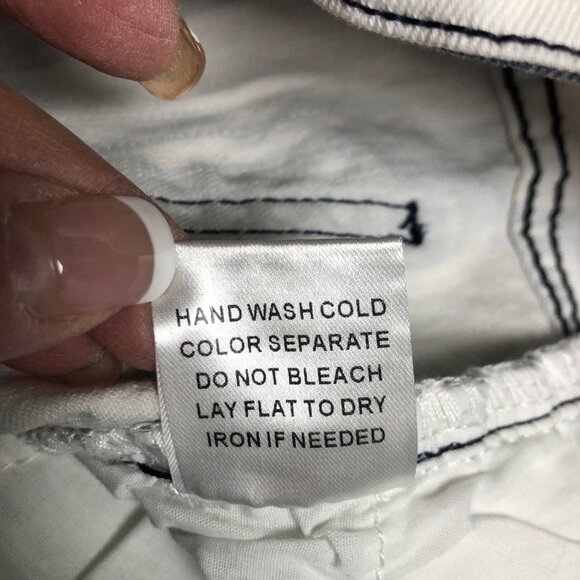 Saints and Hearts Flare Jeans Womens Size Medium Blue White Striped Bell Bottom - Picture 7 of 8